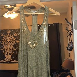 Cache Beaded Long Tank Top